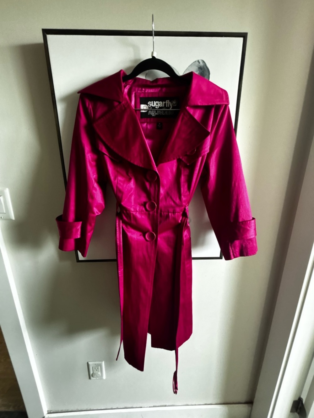 Sugarfly Vibrant Pink Trench Coat with Waist Tie